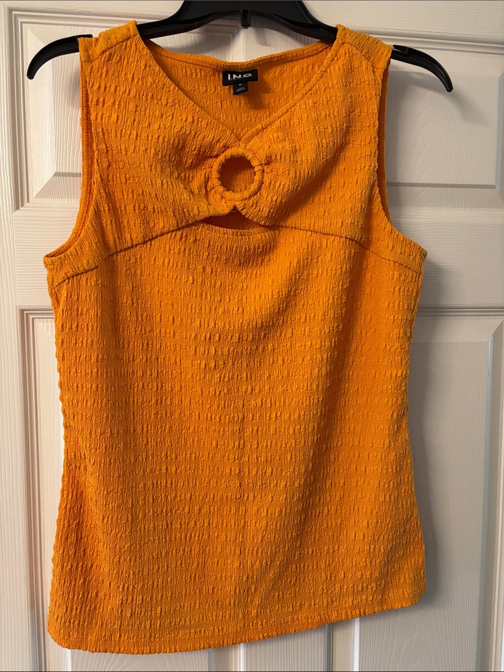 INC International Concepts Orange Textured Sleeveless Tank with Front Ring